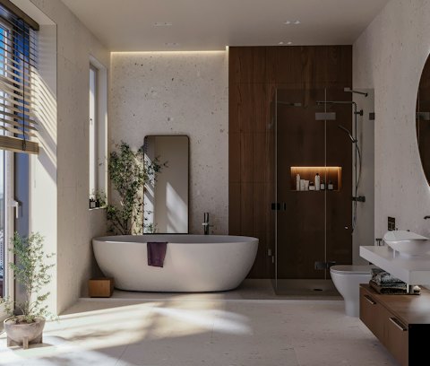 Bathroom in Travertine and Brass