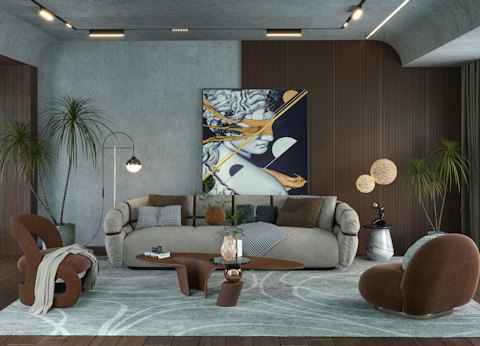 Living Room with Full-Height Storage Wall